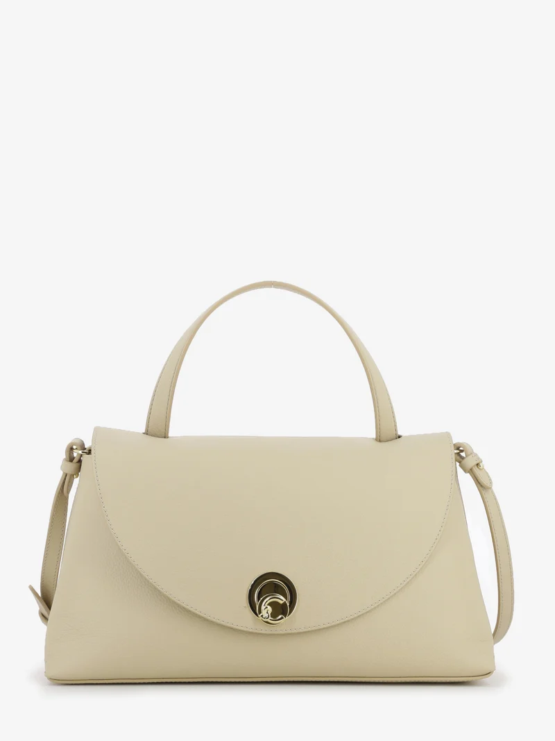 Handbag double grainy leather sandshell / seagrass