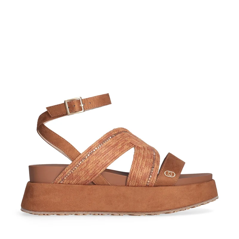 Sandali Platform LIU JO Frida 38 in Corda Marrone con Strass