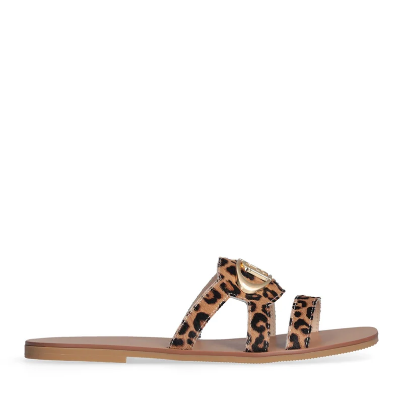 Ciabatte Flat LIU JO Saba 11 in Cavallino stampa Leopard con Maxi Logo
