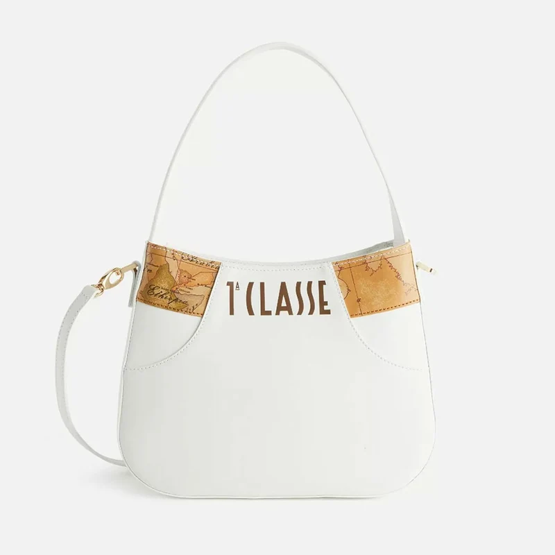 Borsa Sottospalla con Tracolla 1A Classe Alviero Martini linea Geo Mirage in Tessuto Gommato Bianco LC67