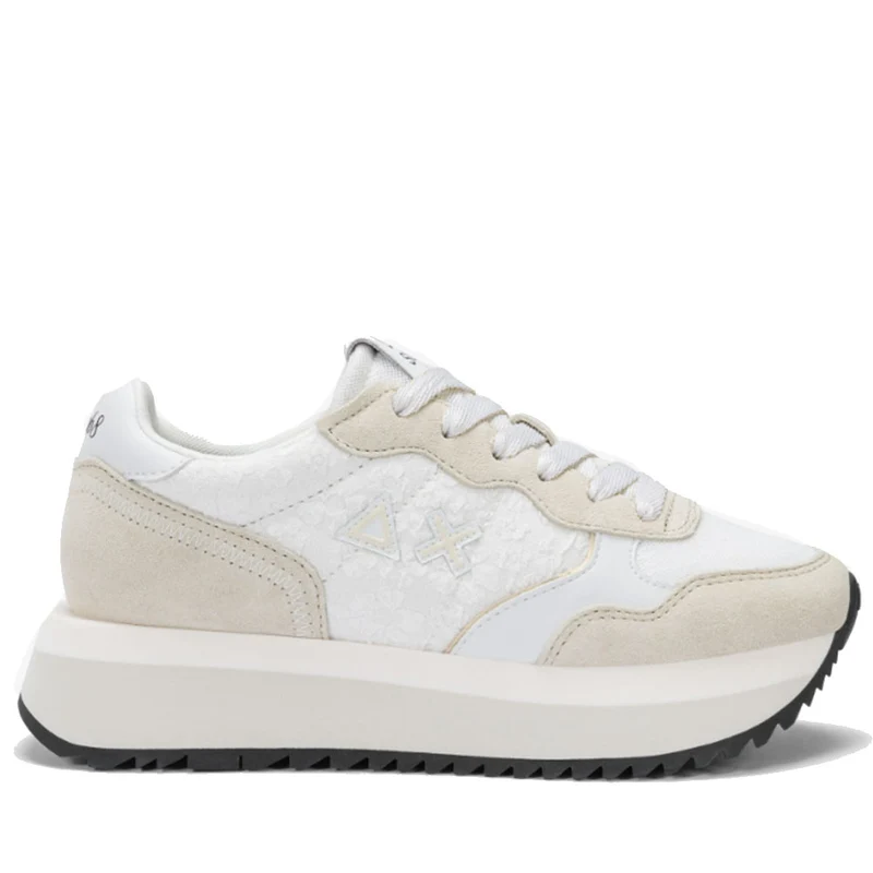 Scarpe Donna Sun68 Sneakers Big Ally Flower in Suede e Nylon Bianco - Z35209