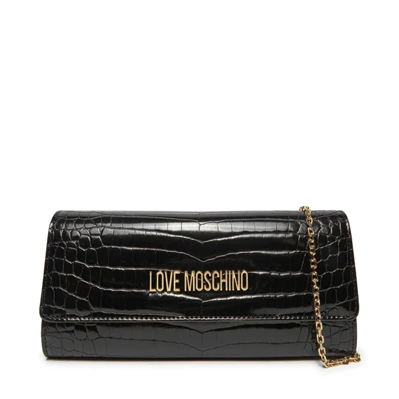Clutch Donna con Tracolla LOVE MOSCHINO linea Lettering Logo stampa Cocco Nero