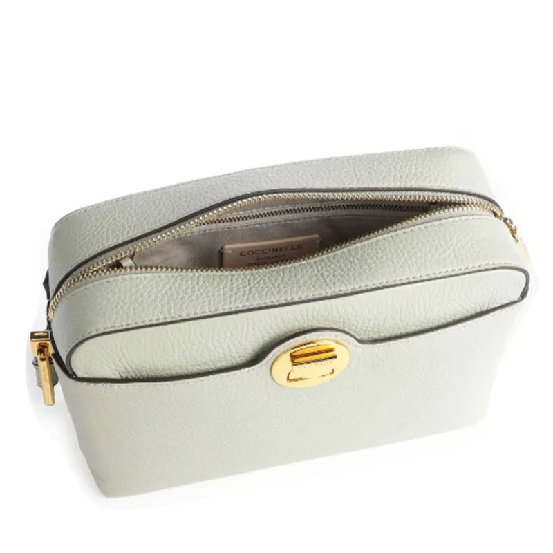 Borsa Donna a Tracolla chiusa con Zip COCCINELLE in Pelle Linea Liya Signature colore Celadon Green