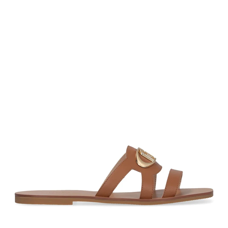 Ciabatte Flat LIU JO Saba 11 in Pelle color Cuoio con Maxi Logo