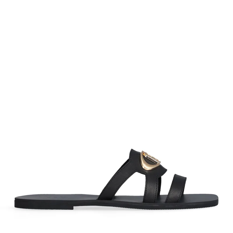 Ciabatte Flat LIU JO Saba 11 in Pelle Nera con Maxi Logo