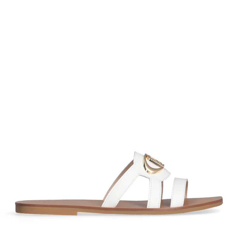 Ciabatte Flat LIU JO Saba 11 in Pelle Bianca con Maxi Logo