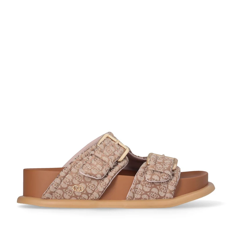 Ciabatte Doppia Fascia LIU JO Loren 09 in Denim stampa Monogram Beige