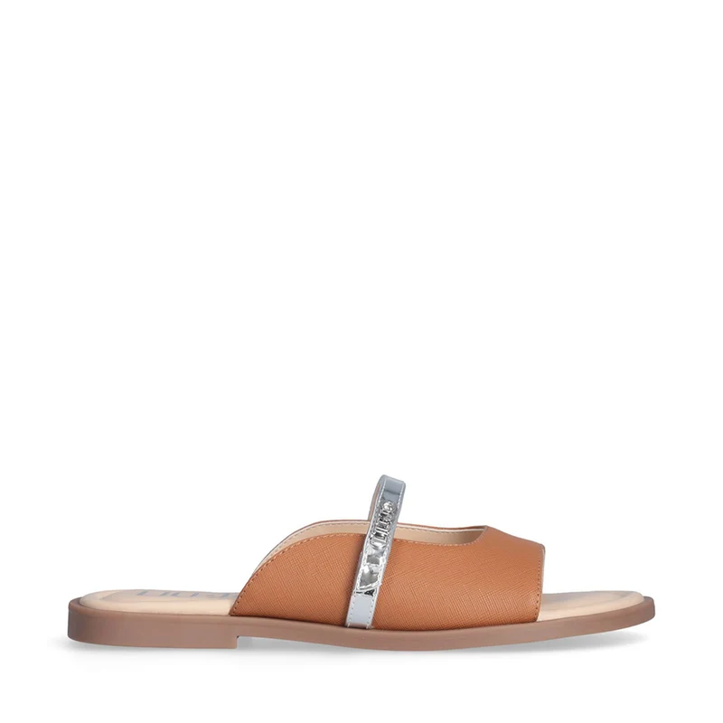 Sandali Flat LIU JO Amira 933 stampa Saffiano color Cuoio con Cinturino Silver