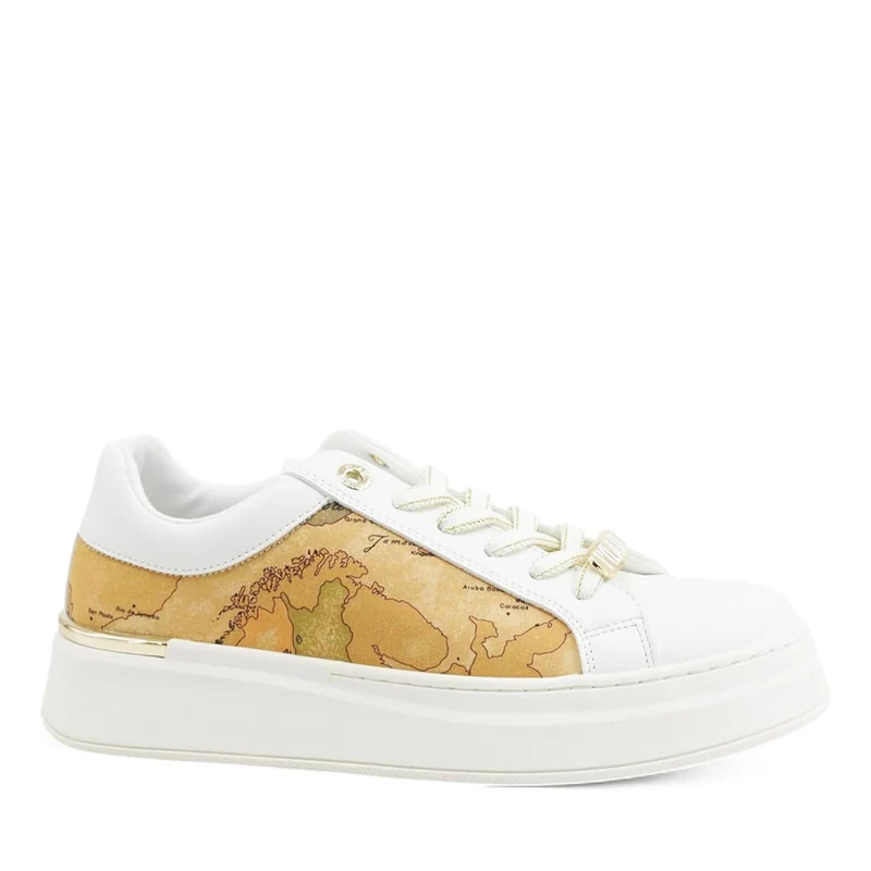 Sneakers Platform 1A Classe Alviero Martini Bianco con Inserti in Tessuto Beige Geo 2141