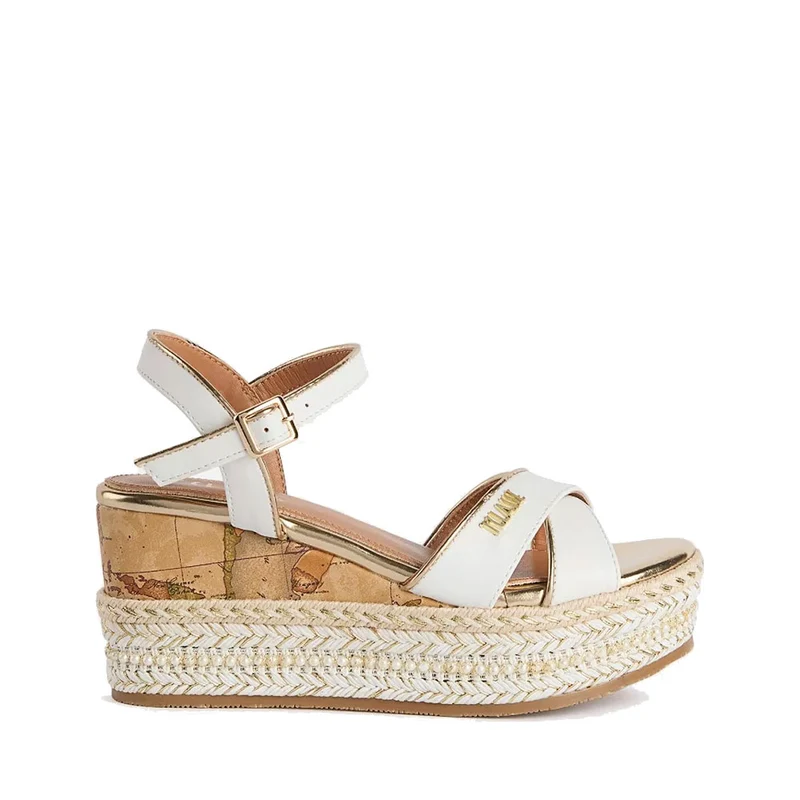 Sandali con Zeppa 8 cm 1A Classe Alviero Martini in Eco Nappa Bianca 1116