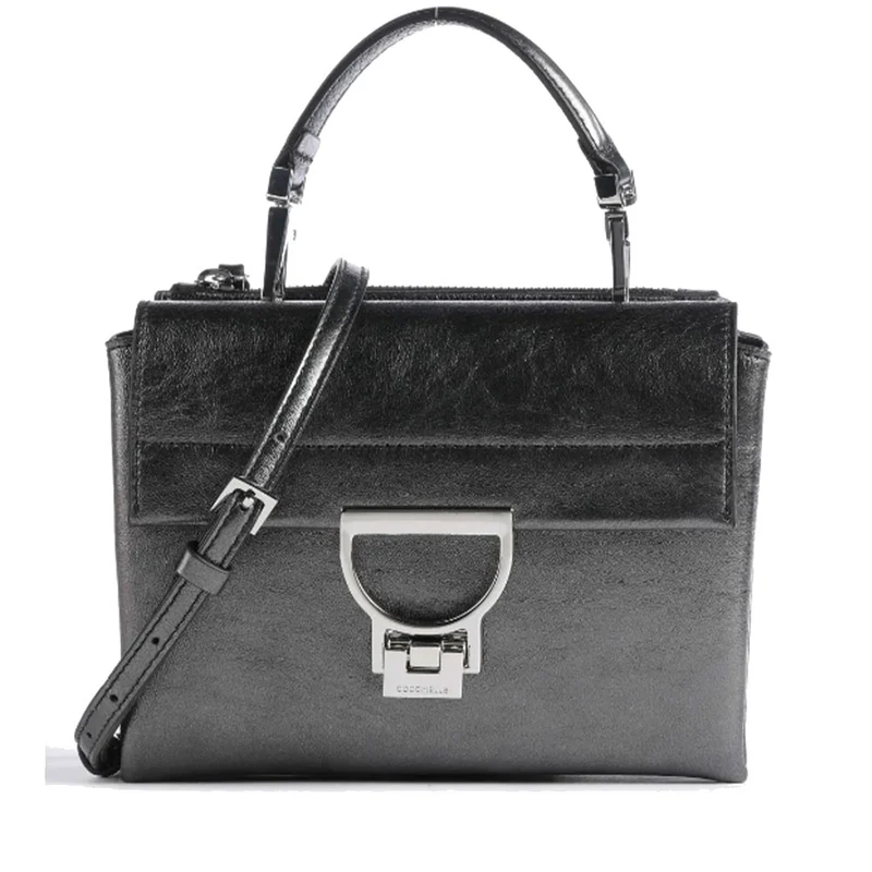 Borsa Donna a Mano con Tracolla COCCINELLE in Pelle Nera Metallizzata Linea Arlettis Pepita