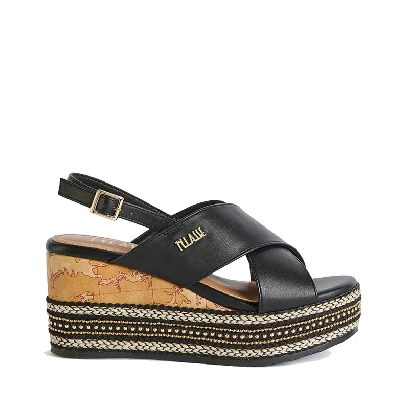 Sandali con Zeppa 8 cm 1A Classe Alviero Martini in Eco Nappa Nera 1118
