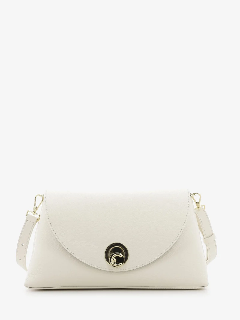 Borsa tracolla con patta in pelle bianca