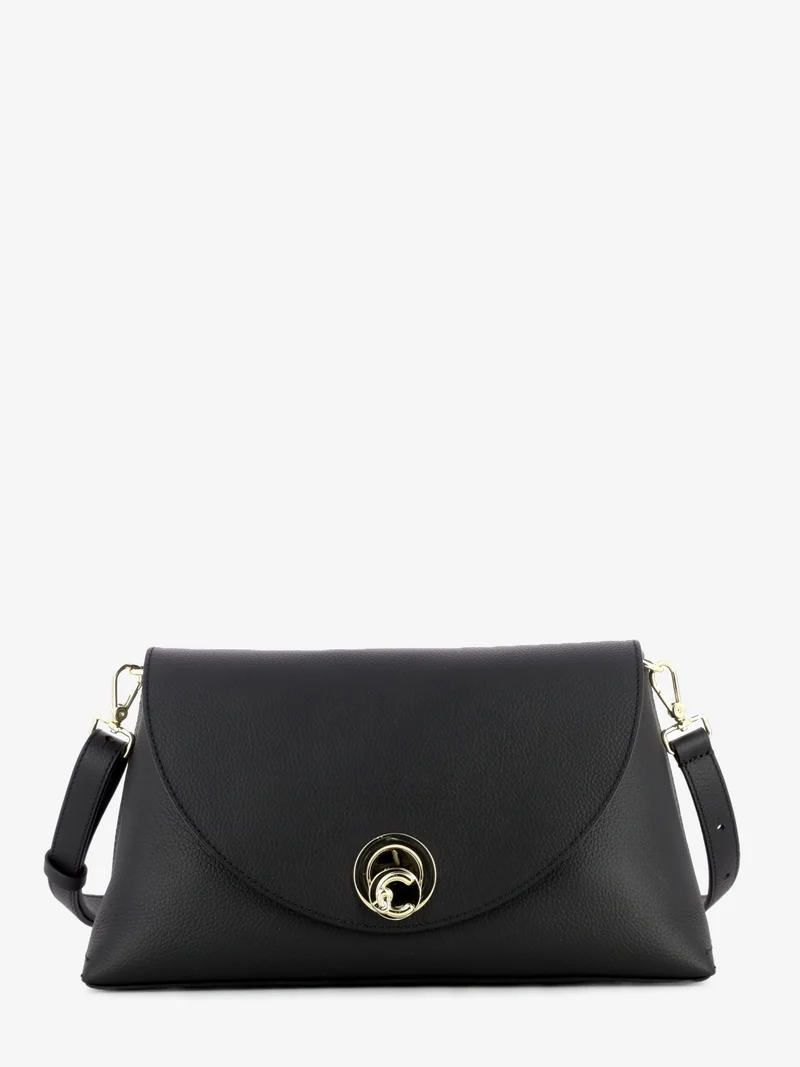 Borsa tracolla con patta in pelle nera