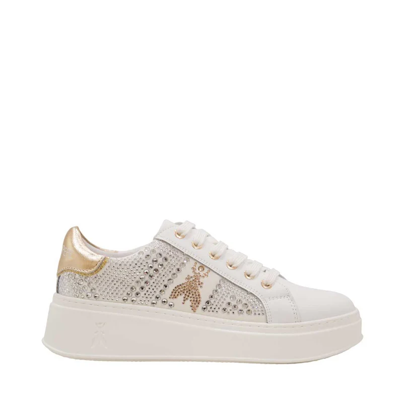 Sneakers Platform PATRIZIA PEPE Girl linea Flycrystal in Pelle Bianca con Strass