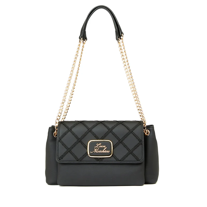 Borsa a Spalla LOVE MOSCHINO con Ricamo a Scacchi Nero