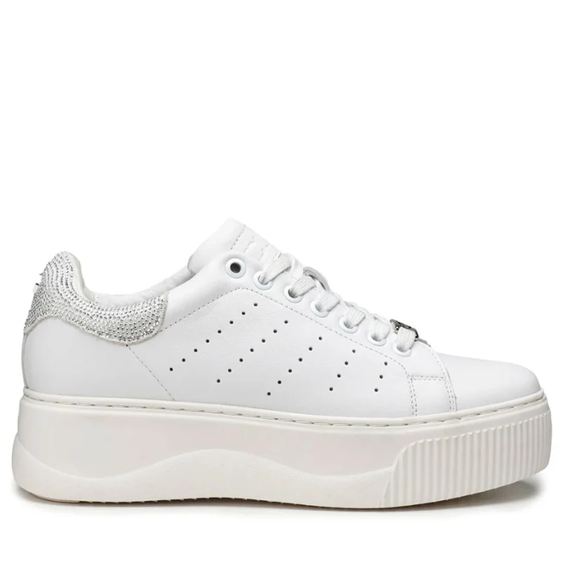 Sneakers Donna CULT Perry 3162 in Pelle Bianca con Glitter Argento
