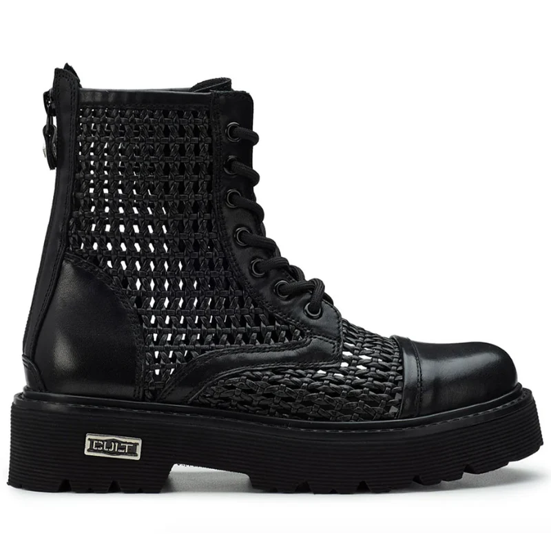 Stivali Donna CULT Slash 4218 Anfibi in Pelle Nera Intrecciata