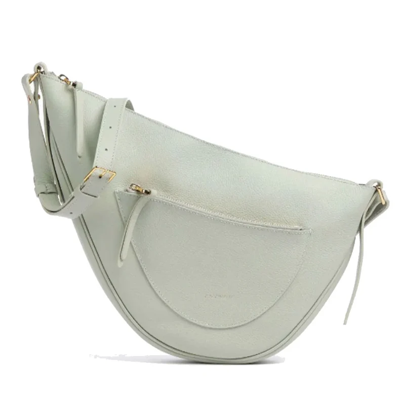 Borsa Donna Asimmetrica a Tracolla COCCINELLE linea Snuggie Small in Pelle Celadon Green - Warm Taupe