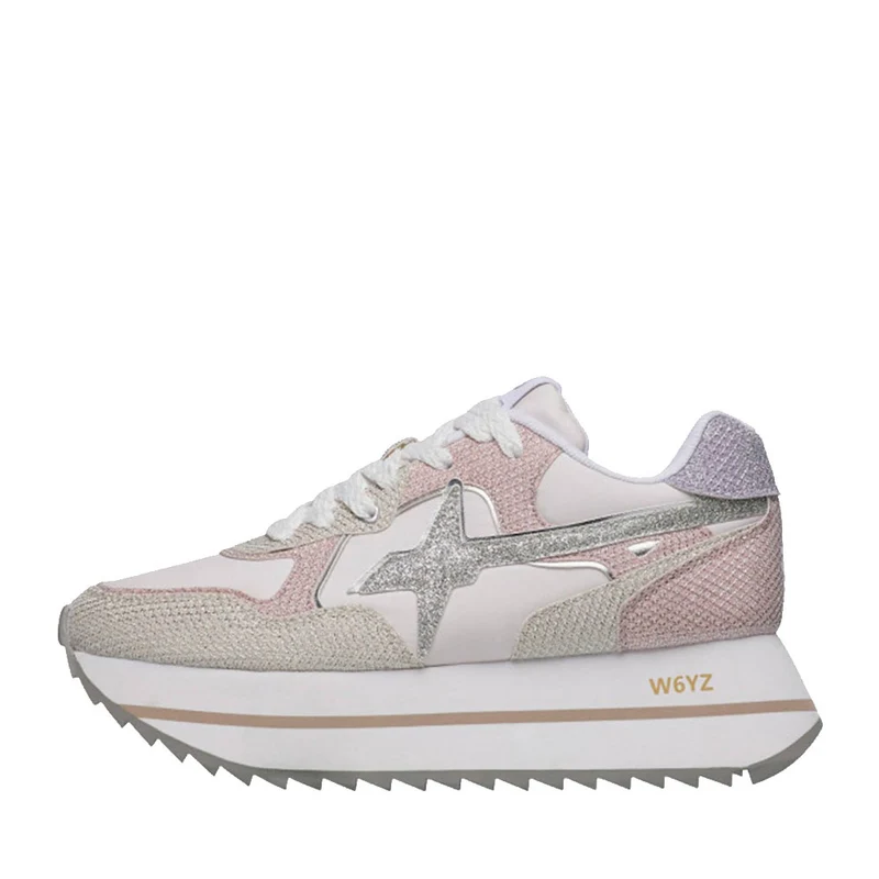 Sneakers Platform Donna W6YZ Deva-W. in Tessuto Tecnico e Suede Cipria Milk e Lilac