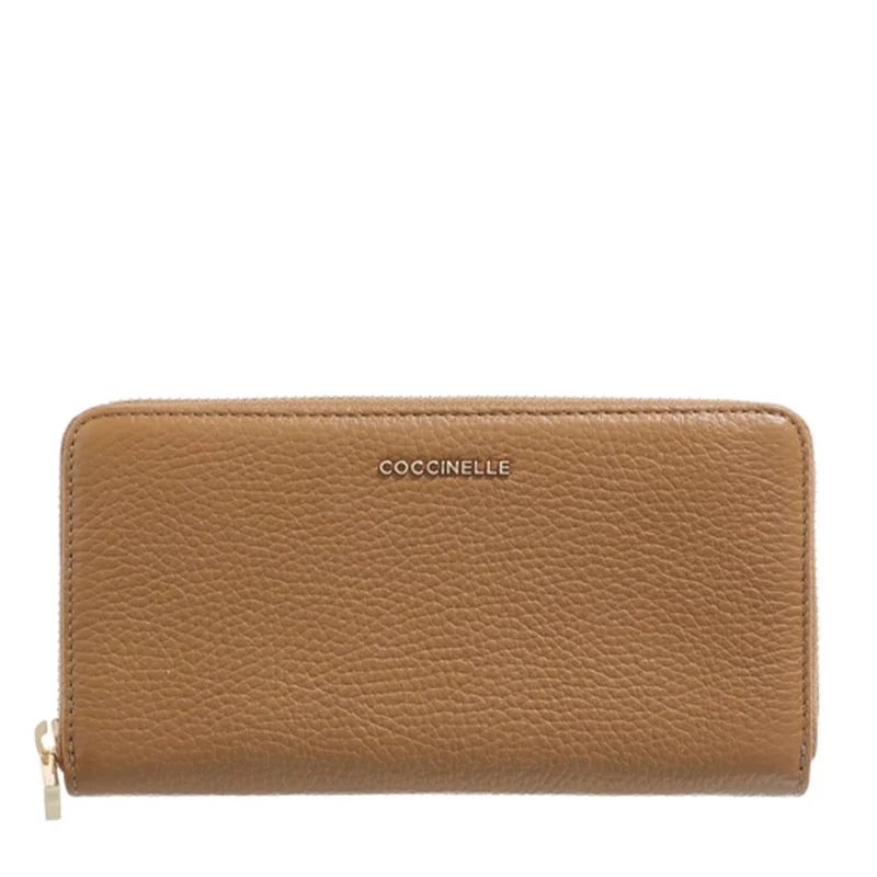 Portafoglio Donna COCCINELLE Zip Around in Pelle Nocciola Linea Metallic Soft
