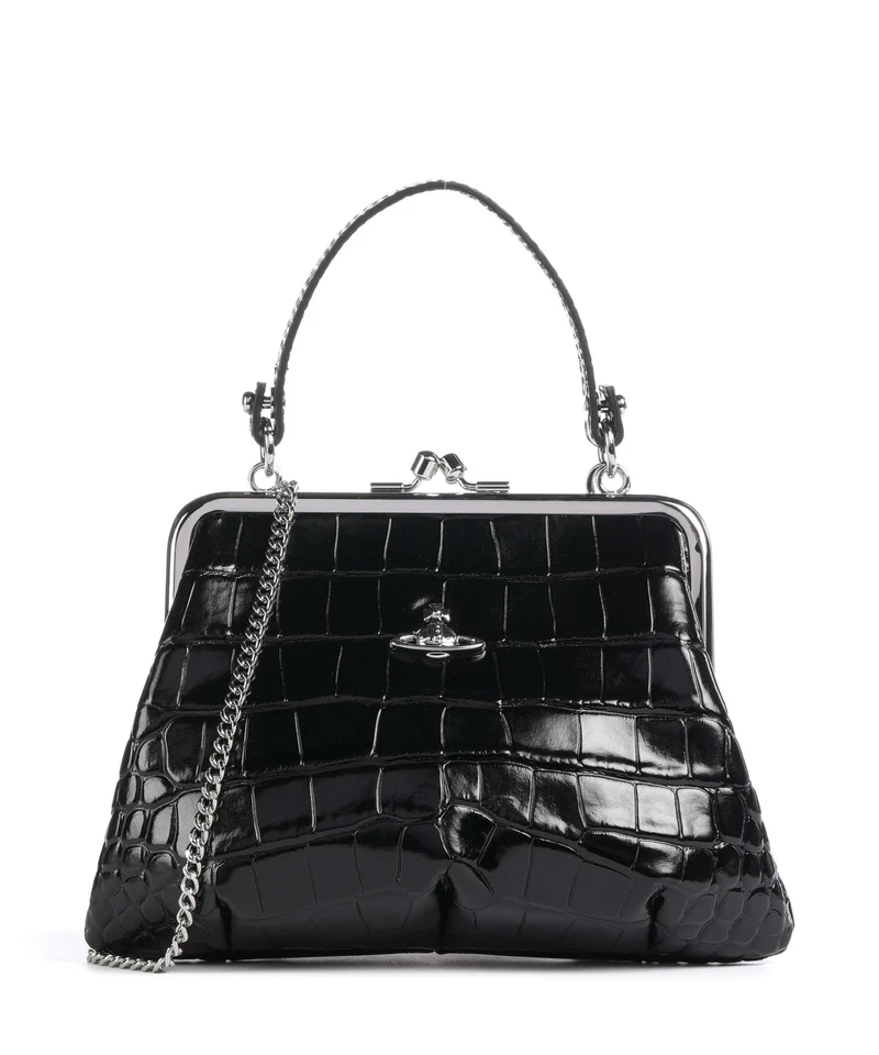 Vivienne Westwood Granny Frame Embossed Croc Borsa a mano black