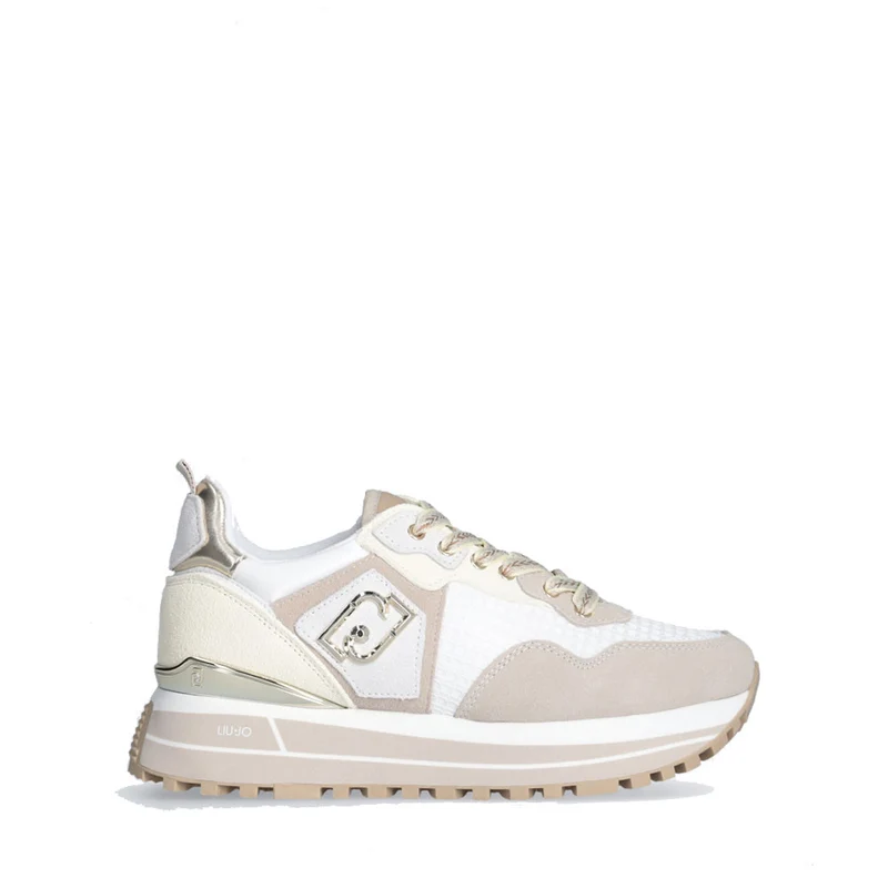 Sneakers Platform Donna LIU JO Maxi Wonder 73 in Suede e Mesh Sand e Yellow
