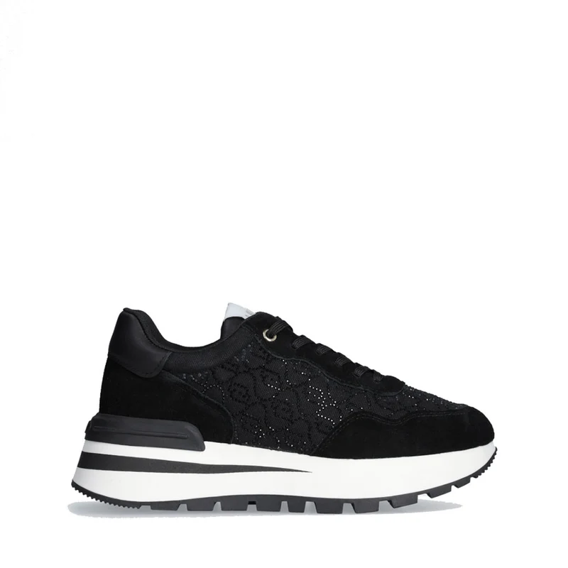 Scarpe Donna LIU JO Amazing 20 Sneakers Platform in Suede e Canvas Nera con Strass