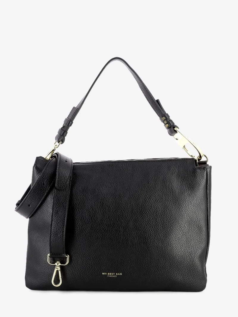 Borsa tracolla in pelle martellata nera