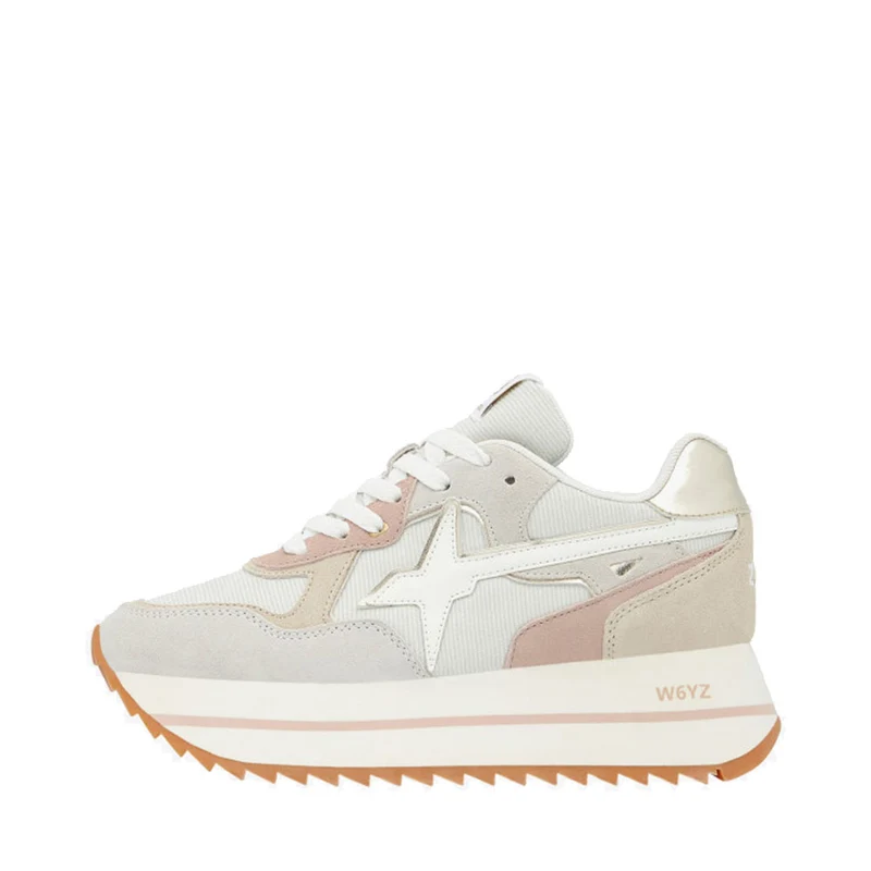 Sneakers Platform Donna W6YZ Deva-W. in Tessuto Tecnico e Suede White Beige e Platinum