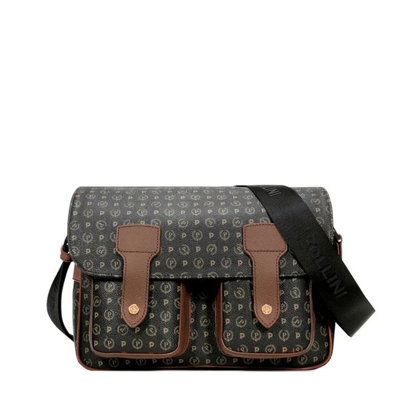 Borsa Donna Messenger Multitasche POLLINI Linea Heritage Logo Classic Nero e Marrone