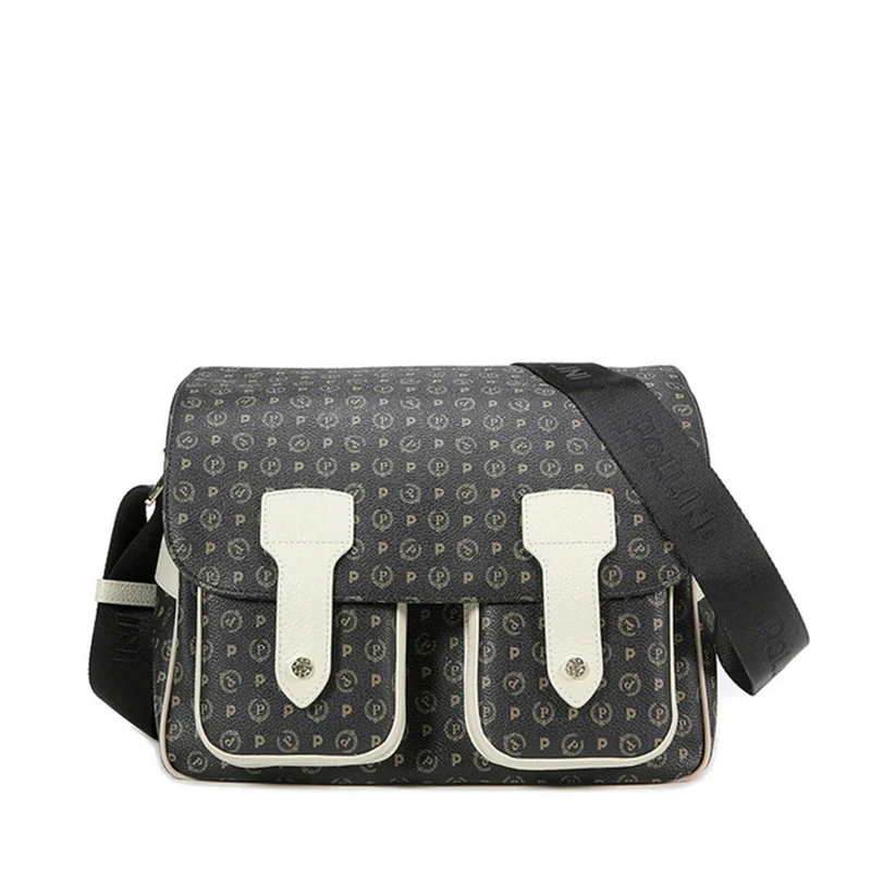 Borsa Donna Messenger Multitasche POLLINI Linea Heritage Logo Classic Nero e Avorio