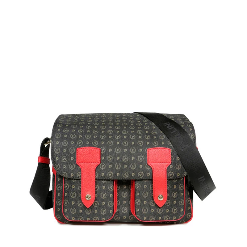 Borsa Donna Messenger Multitasche POLLINI Linea Heritage Logo Classic Nero e Lacca