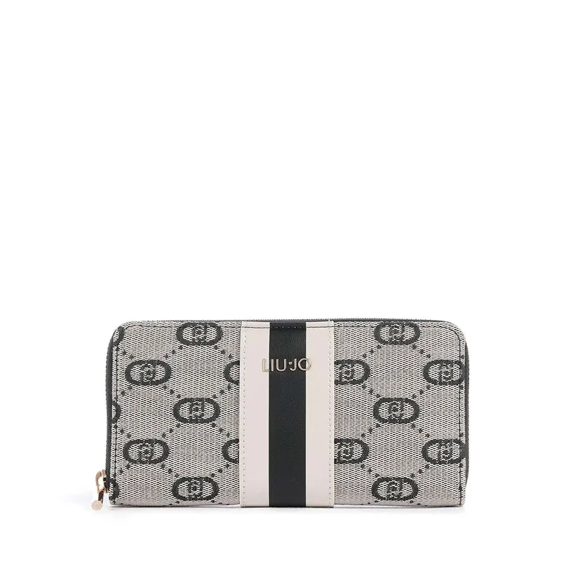 Portafoglio Donna Zip Around LIU JO in Tessuto Jacquard Nero