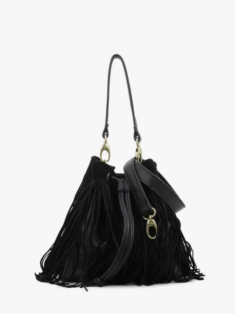 Borsa secchiello Asuka con frange nera