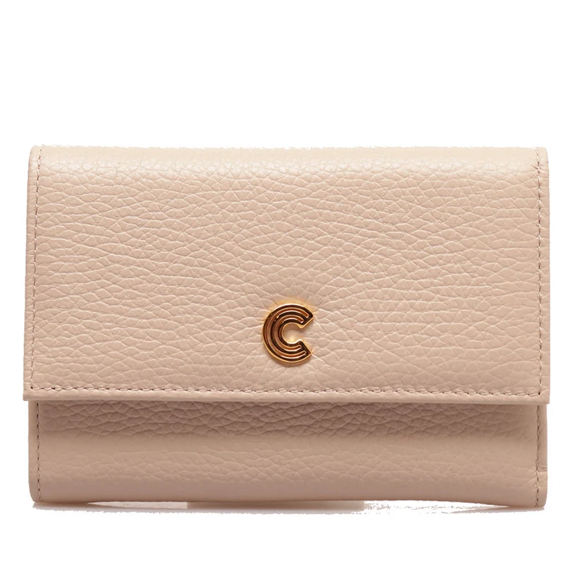 Portafoglio Piccolo Doppio Scomparto COCCINELLE in Pelle Martellata Linea Myrine colore Powder Pink