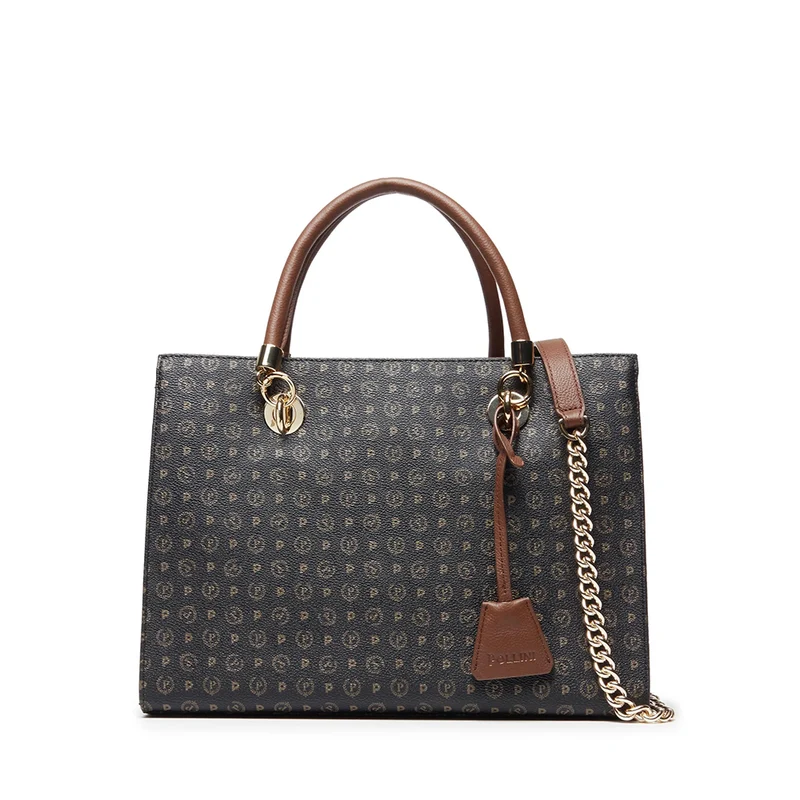 Borsa Donna a Mano con Tracolla POLLINI linea Heritage Logo Classic Nero e Marrone