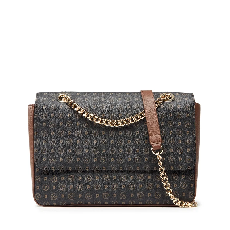 Borsa Donna a Spalla e Tracolla POLLINI Linea Heritage Logo Classic Nero e Marrone