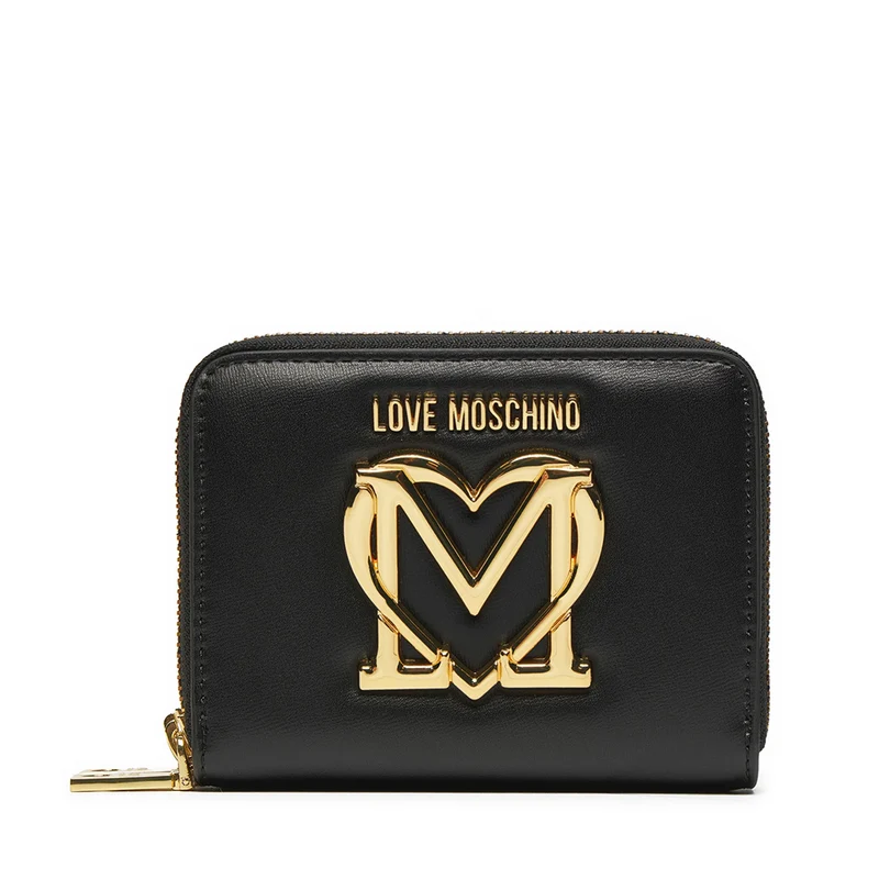 Portafoglio Piccolo Doppio Scomparto con Zip LOVE MOSCHINO con Maxi Logo Nero