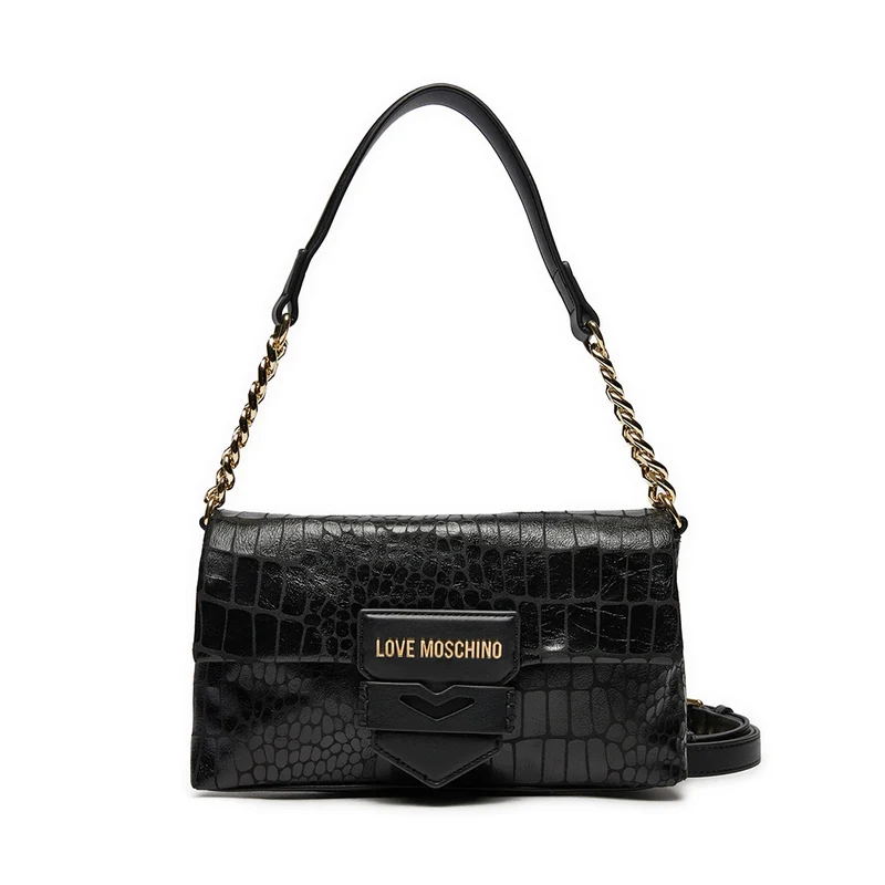 Borsa a Spalla con Tracolla LOVE MOSCHINO stampa Croco Nera