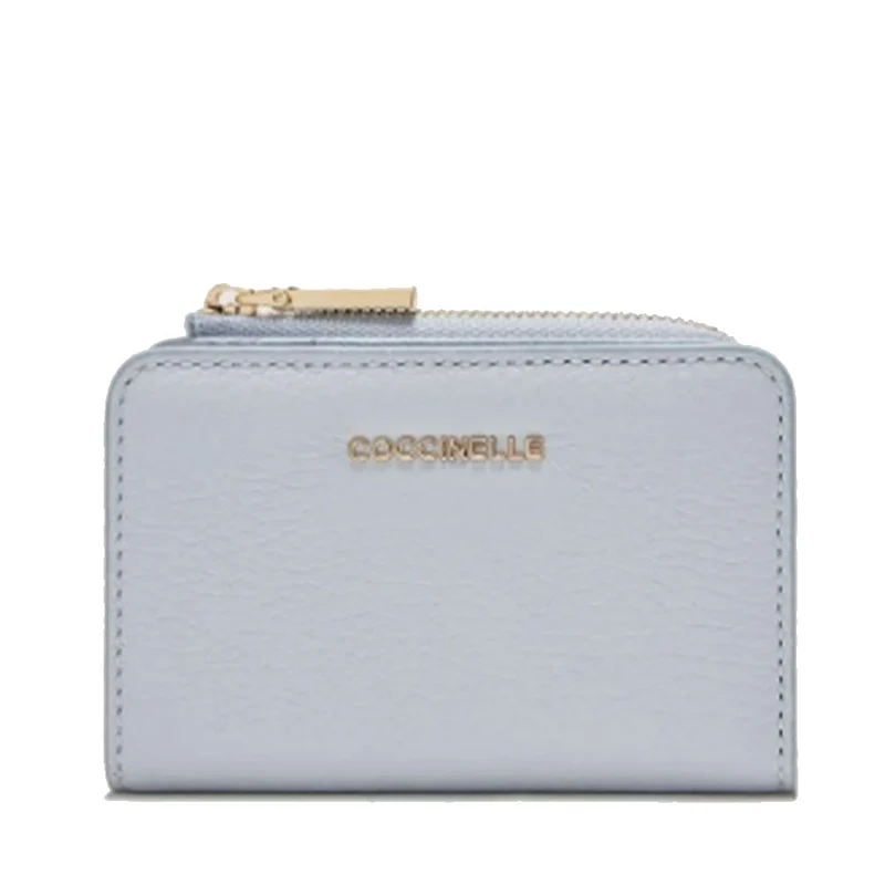 Portacarte Mini COCCINELLE in Pelle Linea Metallic Soft colore Mist Blue
