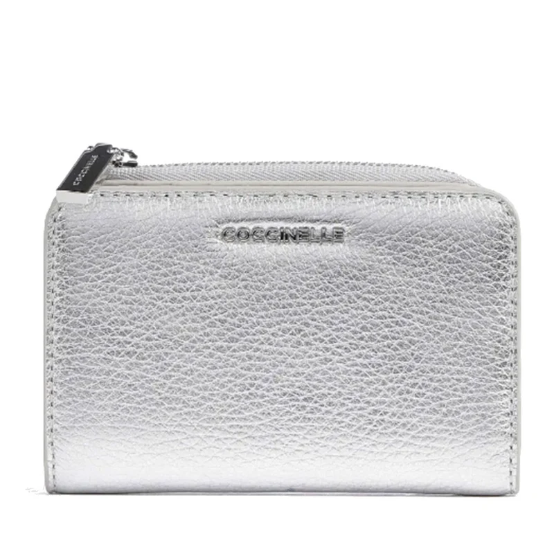 Portacarte Piccolo con Doppio Scomparto COCCINELLE in Pelle Linea Metallic Soft colore Silver
