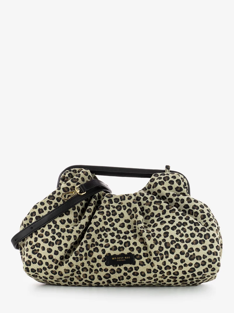 Borsa in suede con stampa leopardo