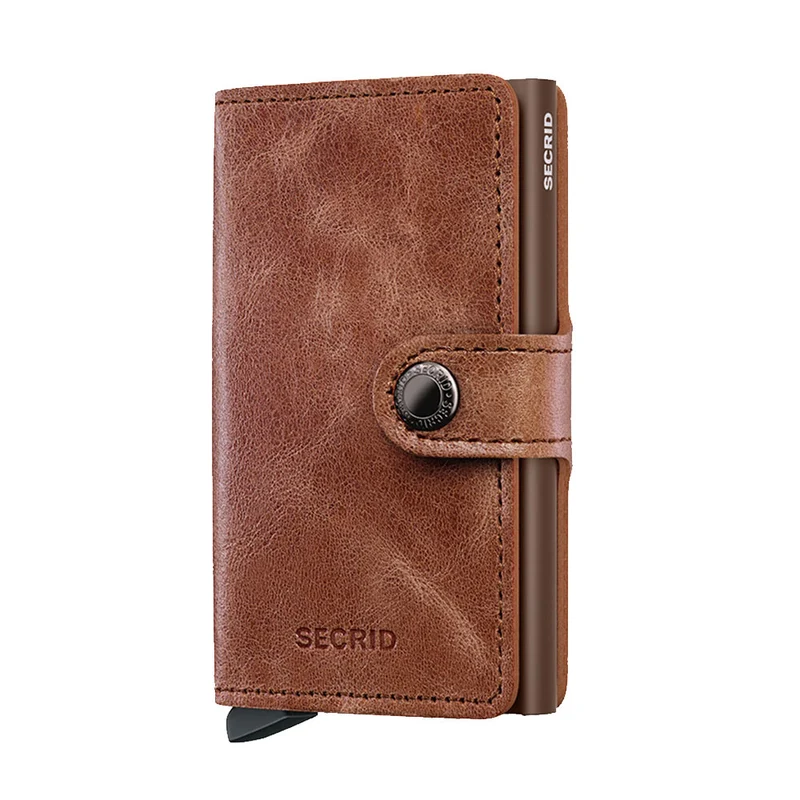 Porta Carte con Clip SECRID linea Vintage in Pelle Color Cognac Brown con RFID
