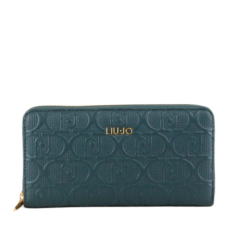Portafoglio Donna Zip Around LIU JO Better Verde Petrolio con Logo Monogram All Over