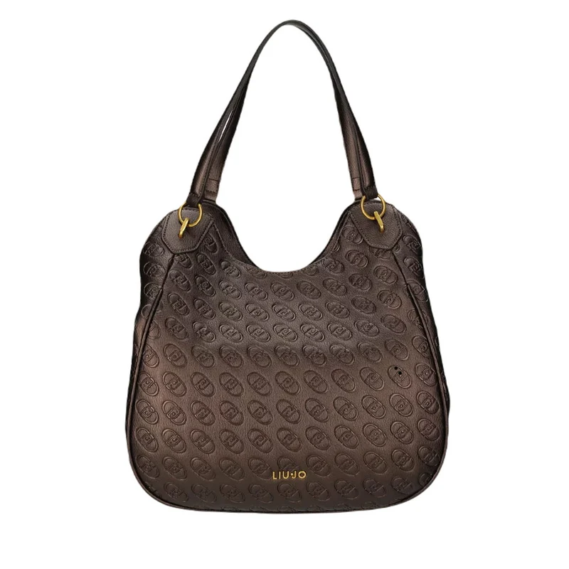 Borsa Donna a Spalla LIU JO Better Effetto Bottalato con Logo in Rilievo Brown Stone