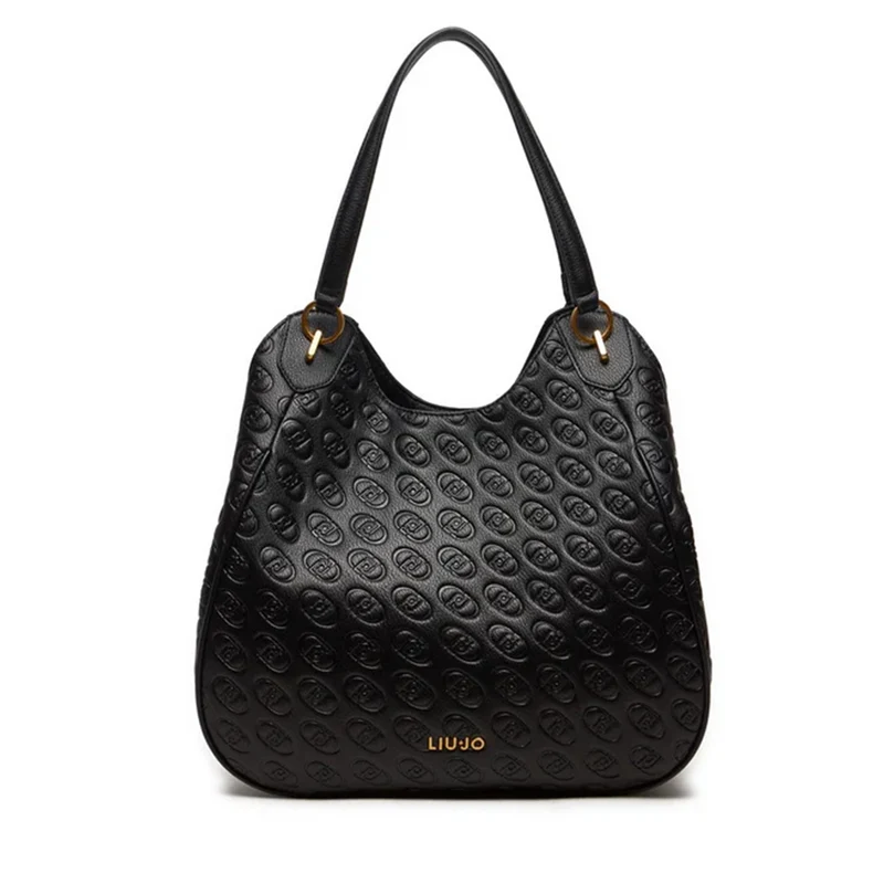 Borsa Donna a Spalla LIU JO Better Effetto Bottalato con Logo in Rilievo Nero