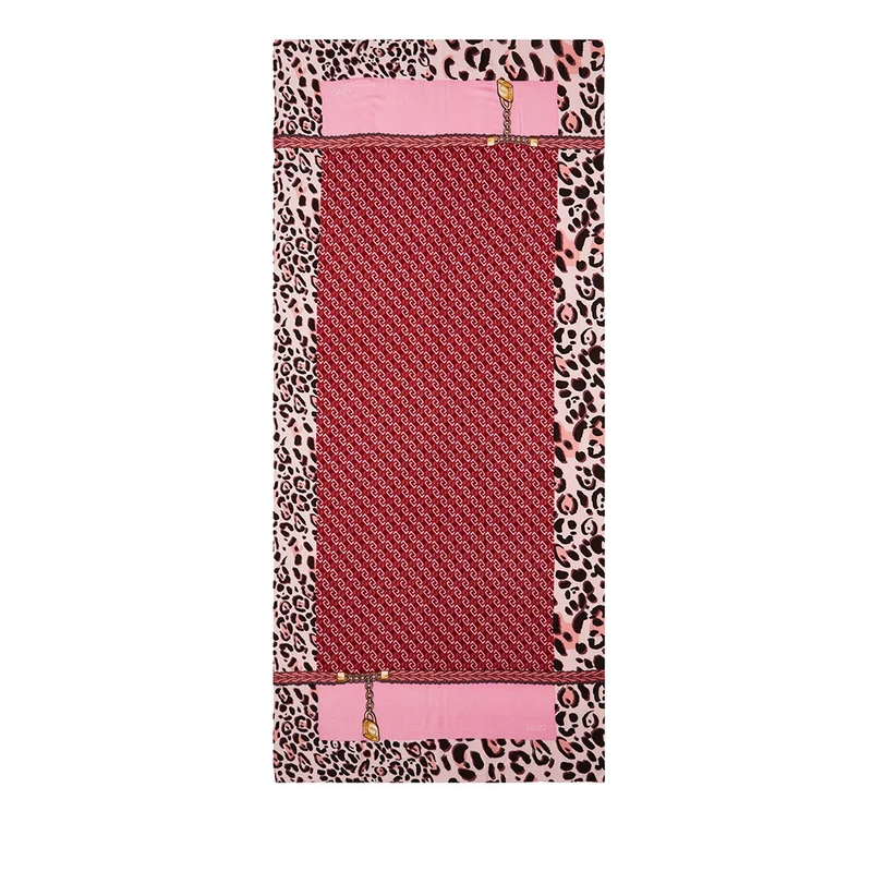 Stola Donna 90 x 180 cm LIU JO in Viscosa stampa Animalier con Logo e Catene Rosso