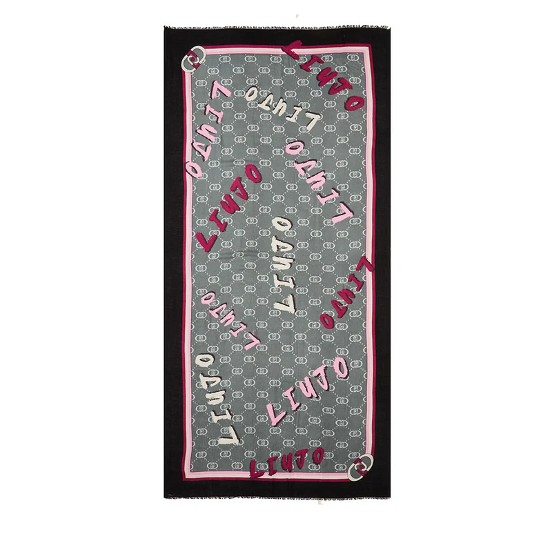 Stola Donna 90 x 180 cm LIU JO stampa Monogram Nero