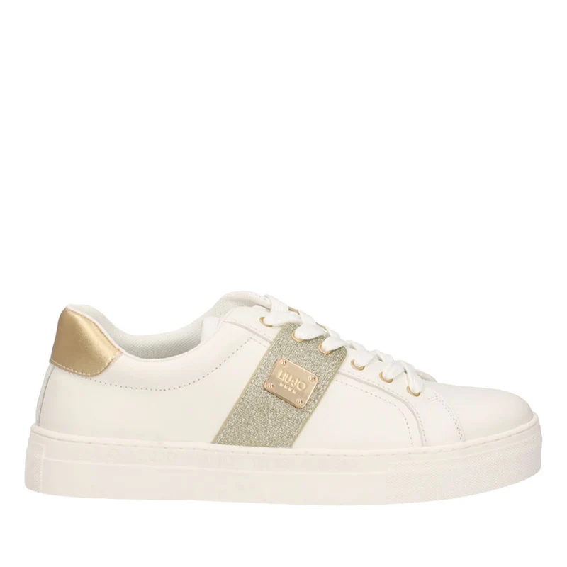 Scarpe Donna LIU JO Sneakers Alicia 213 In Pelle Bianca con Inserto Glitter